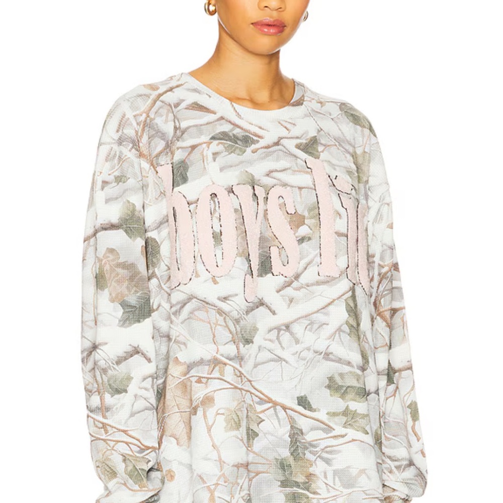 Boys Lie Camouflage Pullover Sweatshirt with Pink Logo - Picture 2 of 3